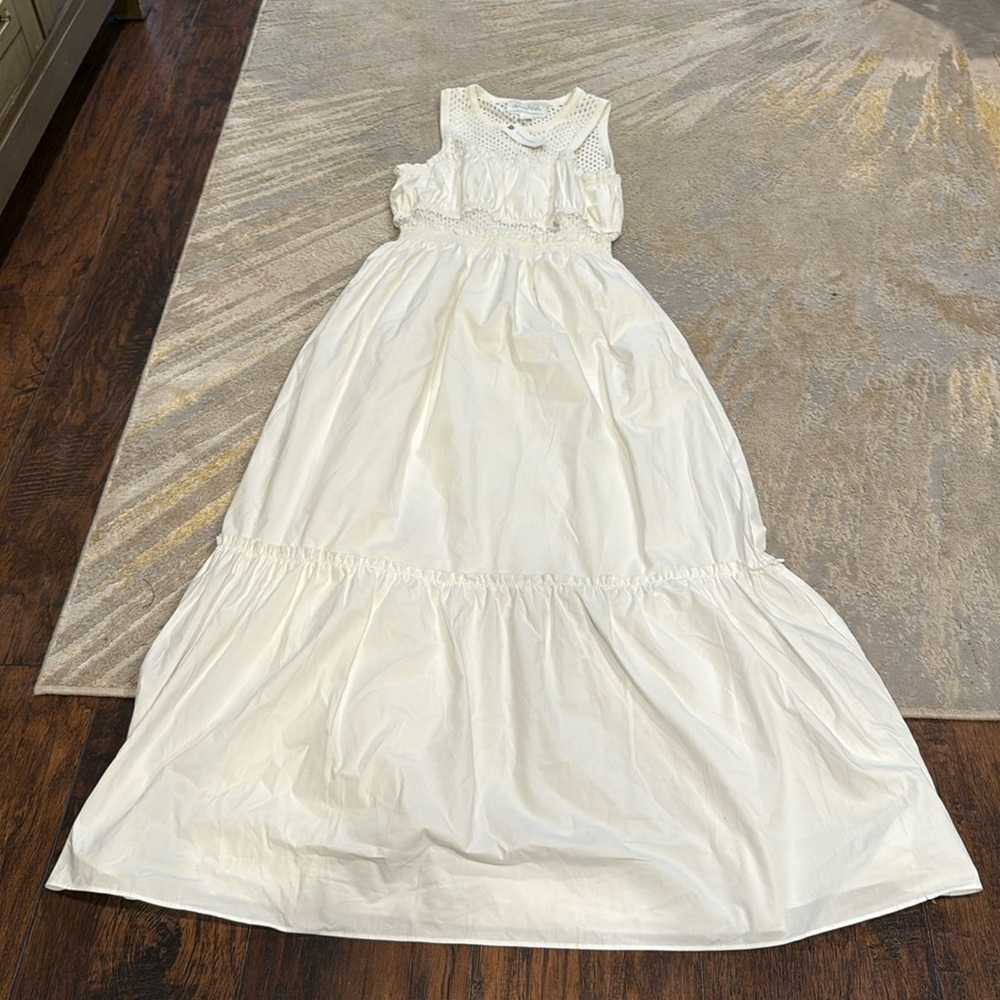 Anthropologie Mare Mare White Crochet Midi Dress Small Boho Summer new with tags